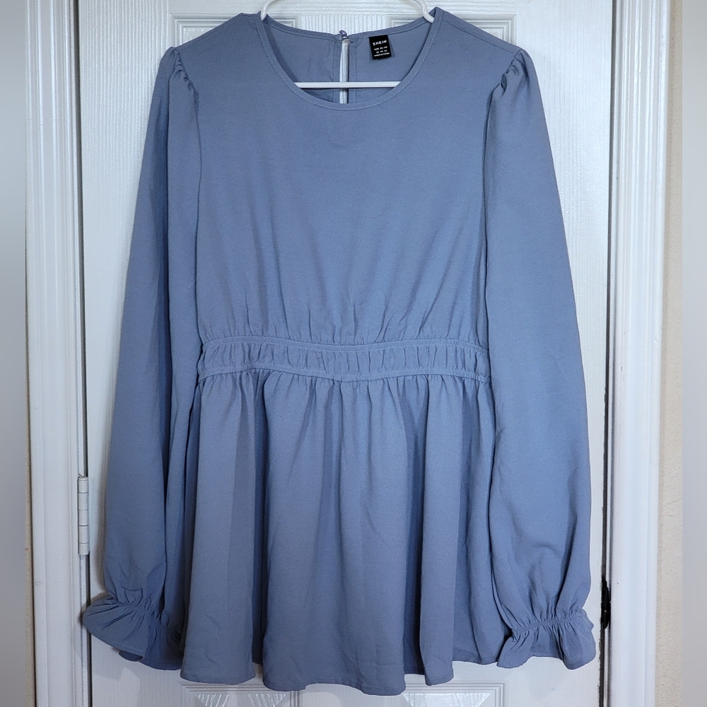 SHEIN long ruffle sleeve maternity peplum blouse, dusty blue, XL